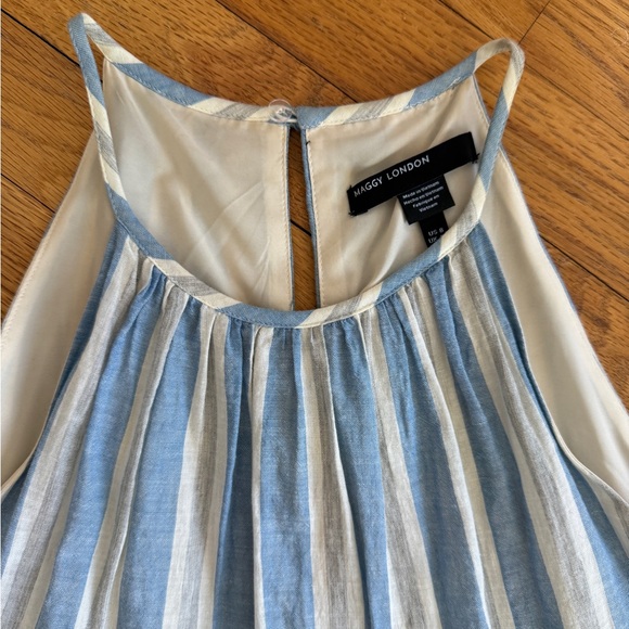 Maggy London Halter Sundress ~ Vertical Stripes ~ Cotton Tiered ~ Fringe  Size 8 - Picture 3 of 9